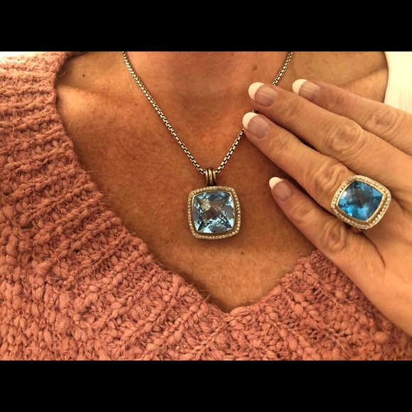 David Yurman 20mm Blue Topaz & Diamond Enhancer - Picture 1 of 5